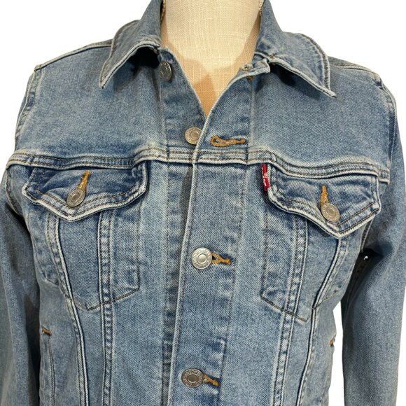 Vintage Y2K Levi’s Trucker Jacket Red Tab Light Wash Denim Made In USA Sz Small - Picture 4 of 12